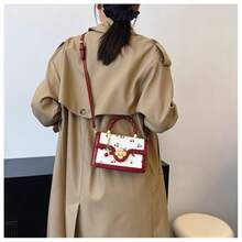 Fashionable High-End Pu Tote Bag With Versatile Square Shape And Cute Cherry Print, Perfect For Shopping, Dating Or Cross-Body For Girls., Kawaii Cherry Elements , Cute - Đỏ - Xem 2