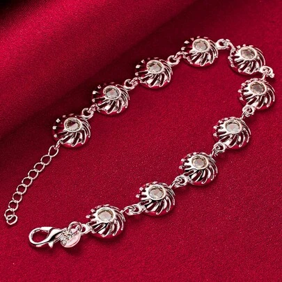925 Sterling Silver Plated Round AAA Zirconia Chain Bracelet For Women Wedding Engagement Party Charm Jewelry