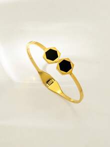 不锈钢极简主义黑金开口手镯，百搭通勤日常佩戴配饰，提升优雅气质 - 彩色 - 查看 10