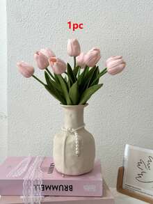 3pcs Artificial Tulip Flowers Decor, Home Decoration Accessories, Fake Flowers For Living Room & Bedroom - Dusty Pink - View 18