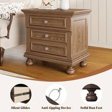 Fully Assembled Solid Wood Nightstand With 2 Storage Drawers, 26" Extra Large Traditional Bedside Cabinet For Bedroom - Nâu nhạt - Xem 5