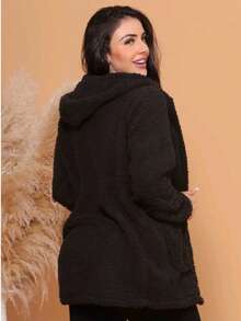 Simple Casual Party Woolen Fabric Fuzzy Coat Everyday Winter - 黑色 - 查看 3