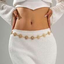 时尚性感金属向日葵腰链，独特人脸吊坠身体链，闪亮波西米亚风锌合金女士腰链，适合春、夏、秋、冬四季佩戴。 - 銀色 - 查看 2