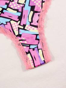 Dircho 3pcs Women's Fashion Neon Abstract Print Thong Set, Flexible Skin-Friendly Underwear Ideal For Creating A Stylish And Playful Daily Look - Multicolor - View 10