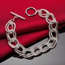 Pulsera de cadena de anillo de plata de ley 925 con acabado mate liso para mujeres, joyería de moda para boda, compromiso y fiesta - Plateado - Ver 3