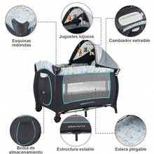 Cuna Corral Bebé Multifunción Con Cambiador Y Mosquitero Gris Poliéster - Gris - Ver 3