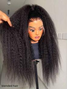 卷曲直发假发，真人混纺发丝，13x4高清透明蕾丝前假发，真人混纺发丝，预先拔毛，带婴儿发，Yaki直发前假发，女士款，180密度真人混纺发丝假发，无胶巴西原生发，8-36英寸，自然黑 - 自然色&黑色系 - 查看 4