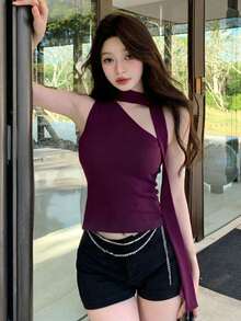 New Sexy Halter Neck Backless Tight Fitting Camisole, Suitable For Spring/Summer - Purple - View 4