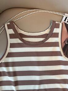 Bộ 3 áo tank top không tay cho bé gái tuổi teen, thoáng khí, thoải mái mùa hè, đi học, xuân hè, thu đông, kẻ sọc, phong cách Mỹ. - Lạc đà - Xem 6