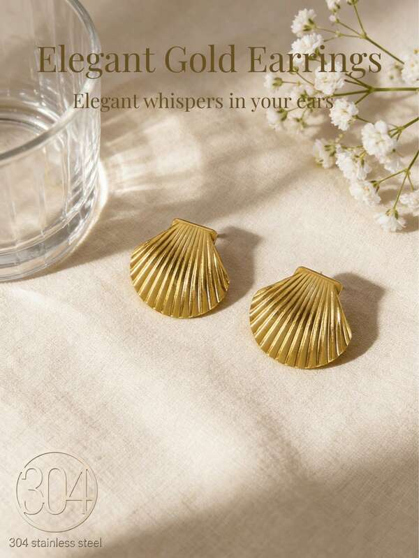 Pendientes de mujer elegantes chapados en oro de 18K de acero inoxidable con conchas de playa, perfectos para uso diario o fiestas festivas, también ideales como regalos de cumpleaños u ocasiones especiales para mujeres. Juegos de pendientes, pendientes para mujeres, lujo, joyería chapada en oro, accesorios de playa para mujeres, pendientes de playa