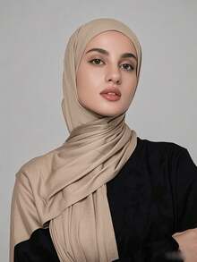 1pc Solid Color Elegant & Soft Scarf, Women's Viscose Comfortable Multifunctional Headscarf, Suitable For Daily Wear - Khaki - View 2