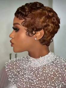 250Density 13x4 Lace Short Bob Pixie Cut Wigs Chocolate Brown 13x4 Lace Front Curly Human Hair Wigs Pixie Cut Human Hair Wigs Light Brown Short Curly Human Hair Wig Short Layered Brazilian Virgin Human Hair Gluless Wigs - S4 - 查看 5