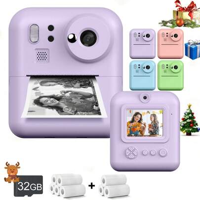 Instant Print Camera, Kids Digital Camera, Instant Print Camera, Kids Camera - Includes 32GB Storage Card And 3 Rolls Of Photo Paper. It Has Photo, Video, DIY, And Game Functions, Also A Great Christmas And New Year Toy Gift. - Back To School Gift