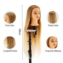 Synthetic Fiber Hair Styling Head, 24 Inch Hairdresser Training Head, Mannequin Doll For Salon Practice - Gold - View 5