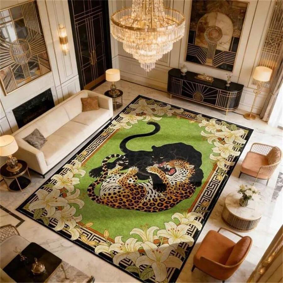Black Leopard Runner Rug Washable Cheetah Print Area Rugs For Kitchen Hallway Porch Balcone Non-Slip Animal Skin Carpet ,Modern Abstract Art Carpet 84*60inch/31*20inch,Stylish And High-Quality Rugs, Perfect For Decorations And Gifts Home Decor - 回到U# - 查看 1