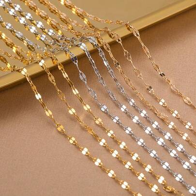 2m Gold Stainless Steel Lip Chain, Necklace, Choker, DIY Jewelry Making Accessories