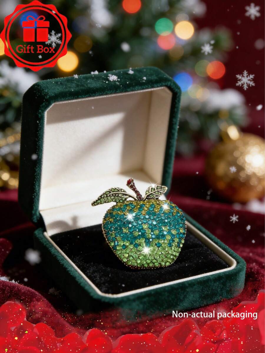 18K镀金经典苹果胸针，附赠礼盒，适合圣诞节、情人节及所有季节佩戴