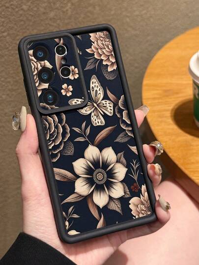 1 ốp lưng điện thoại in họa tiết hoa tối màu, thiết kế lỗ camera, chống sốc, dày dặn màu đen cho Android Galaxy A55/A15, Galaxy S21, S22, S23 FE, S24 Plus, S25 Ultra, /, SMART 8 Pro, Honor, One Plus