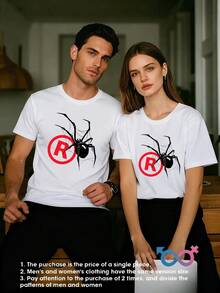 Camiseta de Cuello Redondo para Parejas Diseño de Araña y Telaraña Estilo Gótico Moda Casual Unisex Camiseta de Algodón Suave y Transpirable Ideal para Salidas Diarias Cumpleaños Regalo de Pareja - Blanco - Ver 1