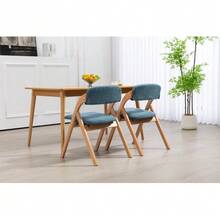 HOMEFUN Folding Chairs With Padded Seats, Wooden Stackable Dining Chairs Set Of 2 With Removable Cover Folding Extra Chair For Guests Kitchen Office Wedding Party Picnic, Blue - Navy Blue - View 4