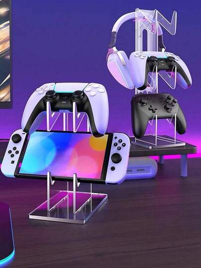 FYY Game Controller Holder 3 Tiers - Universal Dual Stand And Headphone Holder, Acrylic Clear Display Compatible With Nintendo Switch, , , - Desk Mounts For Controllers{"Color_name