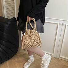 Handwoven Small Crossbody Bag For Women, New Woven Messenger Bag, Niche Beach Casual Shoulder Bag, Mini Square Envelope Bag, Crossbody Bag, Suitable For Beach Resort - 卡其色 - 查看 9
