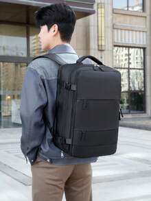 Expandable Backpack, Men's Large Capacity School Bag, Business Trip Luggage, Backpack, Travel Bag, Women's Computer Bag - Black - View 4