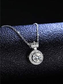 1件装奢华闪亮锆石皇冠项链，女士款，优雅皇冠设计，适合日常佩戴、派对及情人节礼物，派对配饰（无包装盒） - 銀色 - 查看 4