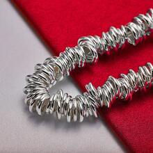 925纯银镀层多圈圆形手链，男女皆宜，时尚魅力，适合婚礼、订婚、派对等场合佩戴。 - 銀色 - 查看 4