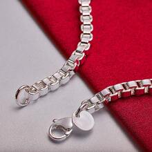 925纯银镀层4毫米盒式链手链，男女皆宜，适合婚礼、订婚、派对等场合佩戴，时尚饰品 - 銀色 - 查看 4