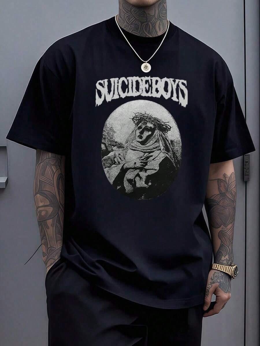 Suicideboy Era Tour Graphics Print T-Shirts For Men Harajuku Hip Hop Rock Style T Shirts Unisex Fashion Oversized Street T Shirt Tee Comfortable Comfortable Streetwear,Suicideboy Skeleton Graphic 100% Cotton Print T-Shirt,Halloween Funny Graphic, Sports Leisure Tee,Soft Cotton - 黑色5 - 查看 1
