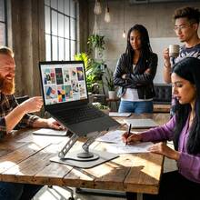 Aluminum Alloy Laptop Stand With 360° Swivel Base Ergonomic Adjustable Height Foldable Laptop Riser For Desk Ventilated Computer Holder Compatible With 10-16 Inch Laptops Silver - View 5