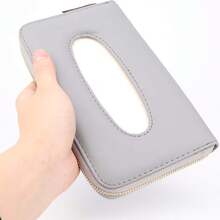 Fredyusu Soporte para pañuelos de Coche, Soporte para Caja de pañuelos, Funda de Piel de Primera Calidad con Cierre para Parasol - A - Ver 6