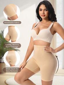 1pc High Waist Tummy Control Shapewear Panty For Women, Waist Trainer Slimming Briefs - Apricot - View 3