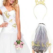 BRIDE TO BE Sash Veil Set 3PCS Bride Party Set Veil Hair Clasp Head Band Shoulder Ribbons Shoulder Belt Bridal Single Party Set - 3pcs - View 9