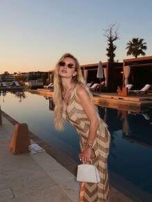 Women's New Bohemian Sparkly Camisole Dress, Chest Tie Strap Design, Waist Cinched Sexy Elegant Long Dress, Suitable For Daily Dates, Holiday Trips, Beach Vacations, Beach Parties, Outings, Graduation Ceremonies And Other Occasions - Multicolor - View 5