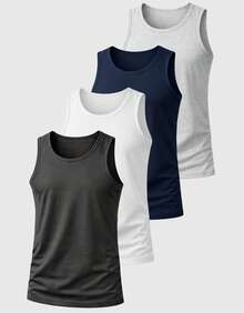 Kit 04 Men's Cotton Tank Top Shirt Comfortable Basic Plain - Blue - View 1