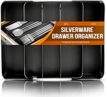 Silverware Organizer, Adjustable &Amp; Expandable Utensil Tray For Kitchen Cutlery Storage, Spoons Forks Knives Holder Storage Dividers, Multipurpose Silverware Drawer Organizer For Dining Table - Black - Màu A - Xem 1