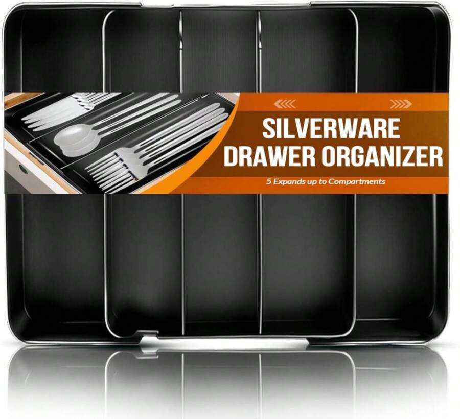 Silverware Organizer, Adjustable &Amp; Expandable Utensil Tray For Kitchen Cutlery Storage, Spoons Forks Knives Holder Storage Dividers, Multipurpose Silverware Drawer Organizer For Dining Table - Black - Màu A - Xem 1
