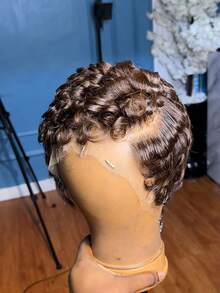 250Density 13x4 Lace Short Bob Pixie Cut Wigs Chocolate Brown 13x4 Lace Front Curly Human Hair Wigs Pixie Cut Human Hair Wigs Light Brown Short Curly Human Hair Wig Short Layered Brazilian Virgin Human Hair Gluless Wigs - S4 - 查看 3