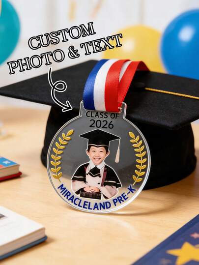 1pc Customize Photo Clear Graduation Medal, Personalized Acrylic Medal, Custom Photo & Text Medal,Graduate Award Medal, Academic Medal,Best Honors Commemorative Gifts,Graduation Gift For Friend, Classmate, Family,Graduation Season Party Favors,Personalized Gifts