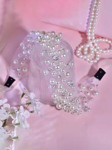 1pc White Pearl & Rhinestone Handmade Elegant Bridal Sash/Belt, Suitable For Wedding Dress, Evening Gown, Party & Celebration - White - View 6