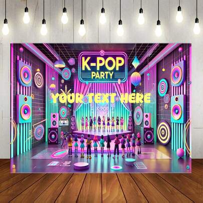 Pancarta de fiesta personalizable con texto, decoración de tela con fondo temático de ídolos de KPOP, adecuada para fiestas de cumpleaños temáticas de KPOP, reuniones en el escenario, decoración de fondo y fondos fotográficos, hecha de material de vinilo