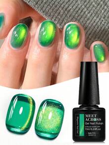 MEET ACROSS 1pc 7ml Jelly Colored Stone Cat Eye Gel Nail Polish, Gold Light Ultral Shine Gradient Magnetic Semi Permanent Soak Off UV Gel Varnish For Summer Nails, Manicure Nail Art Degign For Home And Salon Nail Supplies - 彩色 - 查看 1