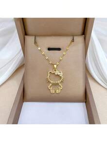 1件优雅迷人的Hello Kitty金色蝴蝶吊坠项链，浪漫珠宝，三丽鸥派对配饰，精致派对装扮，经典可爱时尚 - 彩色 - 查看 7