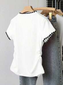 A Simple Solid-Color Short-Sleeved T-Shirt Set For Women, Suitable For Daily Wear And Easy To Match With Various Outfits. Includes 1 Piece - White 2 - View 2