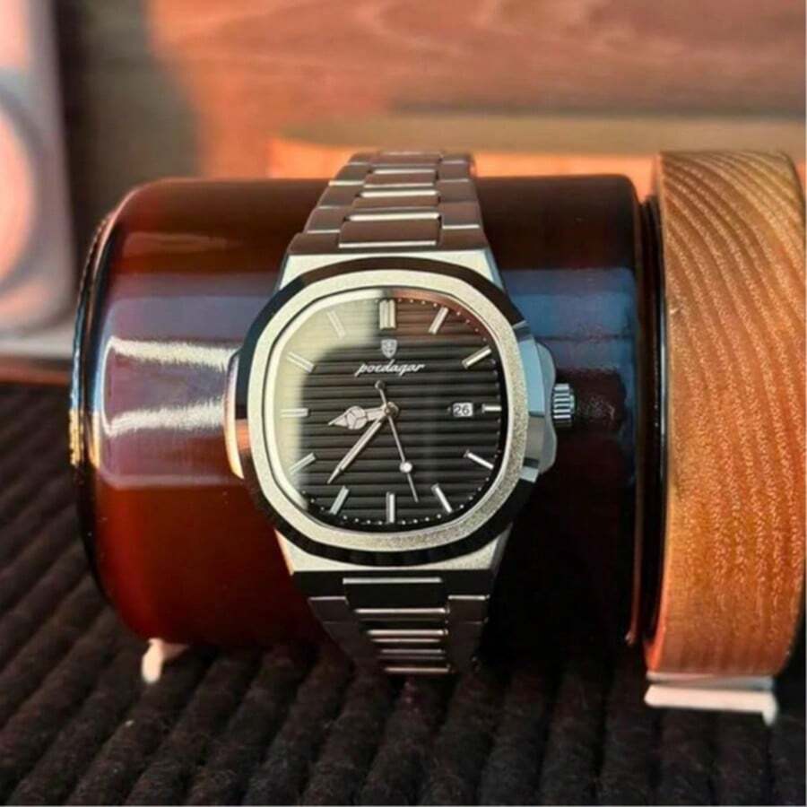 Poedar Classic Luminous Watch With Calendar And Stainless Steel Bracelet - màu đen - Xem 1