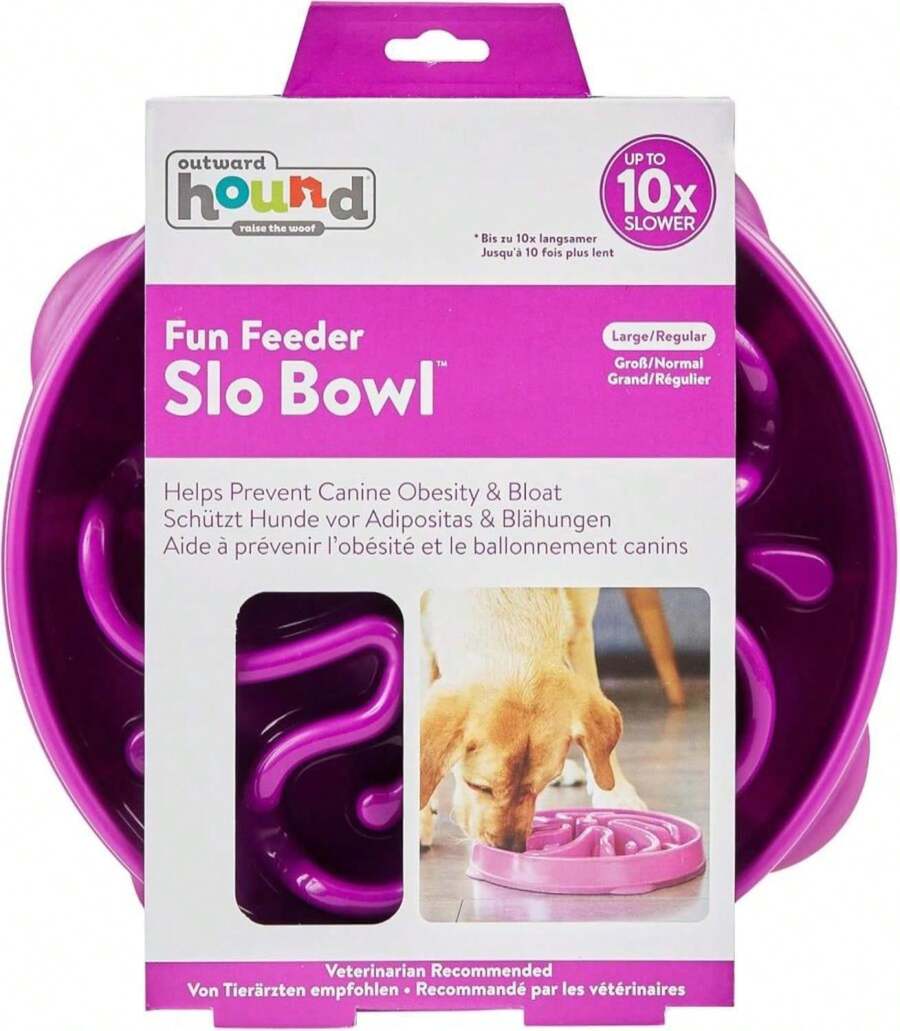 Outward Hound Fun Feeder Slo Bowl, Large Slow Feeder Dog Bowl, 4 Cups, Purple (Pack Of 6) - ColorD - 查看 1