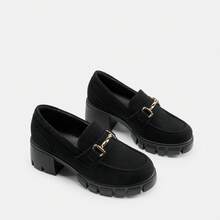 Women Chunky Heel Loafers, Platform Loafers, Slip On Casual Business Dress Versatile Shoes - 黑色 - 查看 4