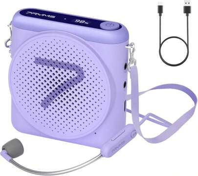 7RYMS WA1 Wireless Voice Amplifier For Teachers With Headset Microphone, Wireless Portable Amplifier With Noise Canceling, Mini Voice Amplifier For Classroom, Meeting, Training, Speech (Purple)